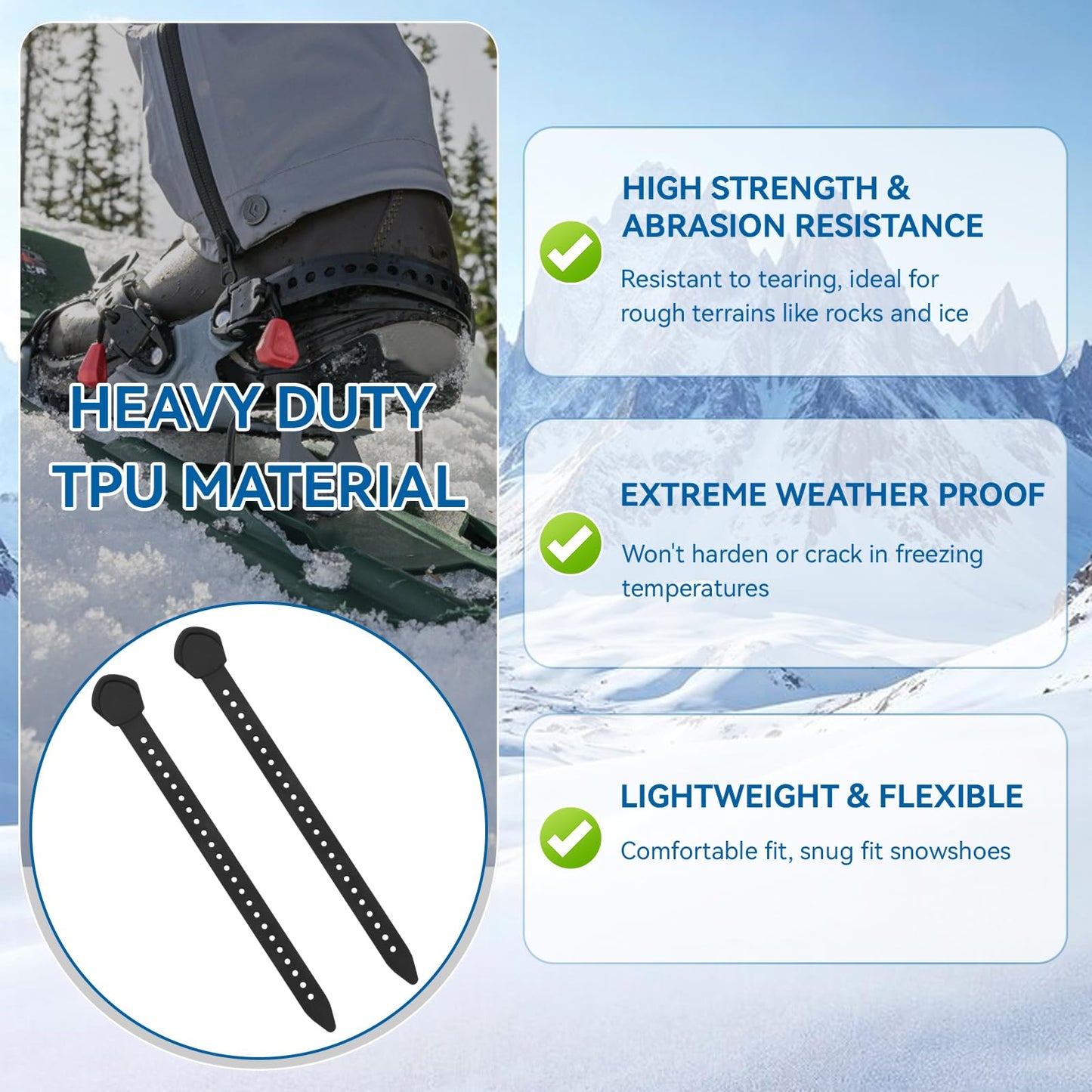 12 Inch Snowshoe Straps Replacement for MSR Snowshoe Bindings Straps - Compatible with MSR Denali Evo Ascent Snowshoes & PosiLock Bindings, Black, 2 Pack