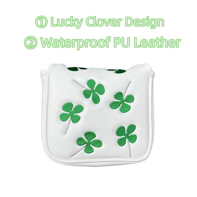 Square Mallet Putter Headcover Head Cover, Golf Putter Covers Magnetic Closure Lucky Clover Design Golf Club Covers, Waterproof PU Leather Golf Putter Cover for Men and Women
