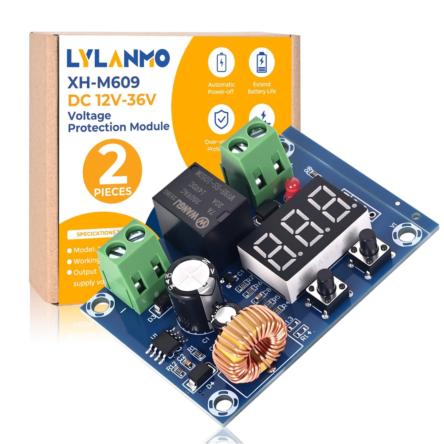 LYLANMO 2PCS DC Voltage Protection Digital Low Voltage Protector Disconnecting Switch Cut-Off Over-Discharge Protection Module for 12-36V Lead Acid Lithium Battery