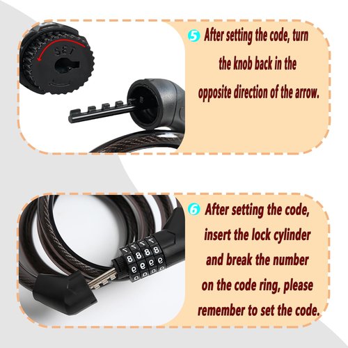 VGE 4-Digit Combination Bike Lock - Heavy Duty Anti Theft Cable Lock with Keyless Security, Weatherproof Design for Bicycle, E-Bike, Scooter，Motorcycles,Mountain Bike,Road Bike,Metal Sliding Door