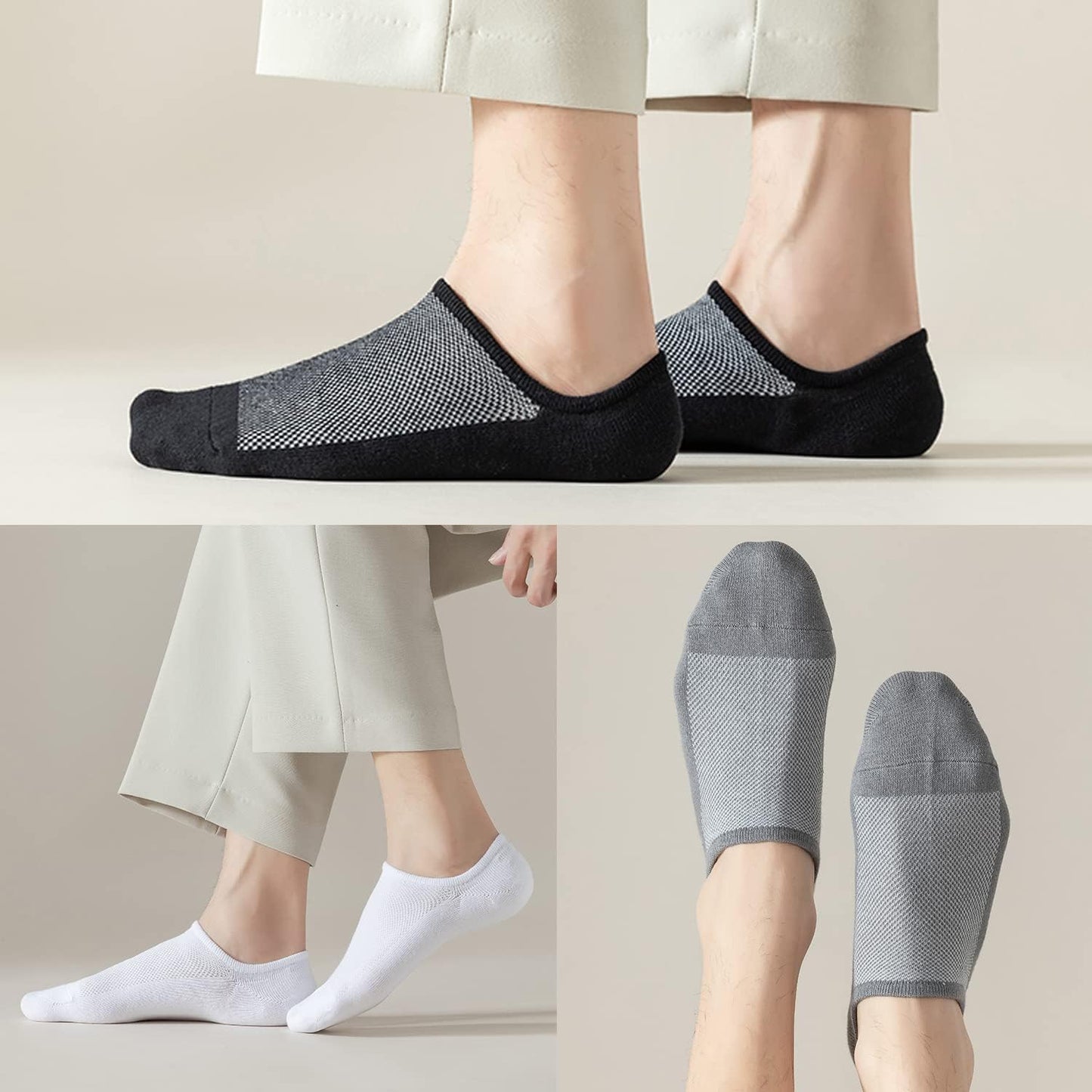 Mottee&Zconia No Show Socks - Low Cut Ankle Socks for Men | Casual Anti-Skid Cotton with Non-Slip Grips