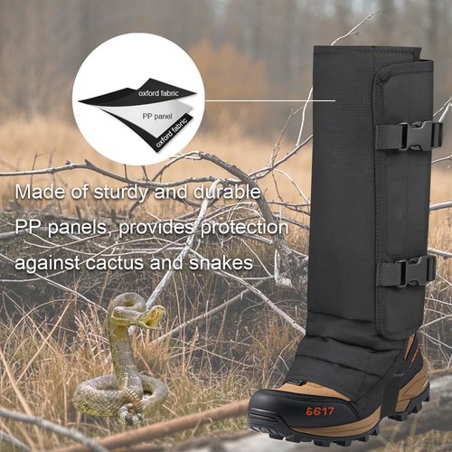 SINHOWANG Snake Gaiters for Men Women, Balck Snake Bite Protective Gaiter Chaps Fit for Outdoor Hunting Hiking Farm Working Lawncare, Lightweight Waterproof Lower Legs Guards with Adjustable Size