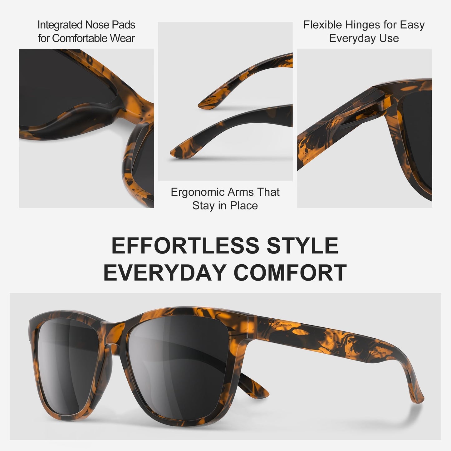 PRLUNVS Polarized Sunglasses for Mens Womens - Fashion Men Sun Glasses Shades for Driving Fishing Lightweight UV Protection Black