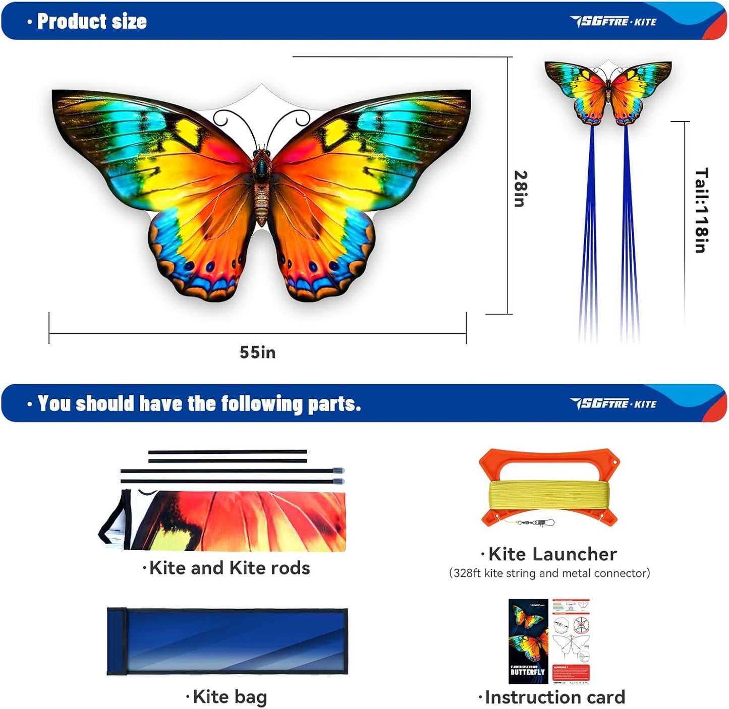 SGftre Butterfly Kites - Easy to Fly for Kids & Adults | Perfect for Beach & Outdoor Fun (Flower Splendour)