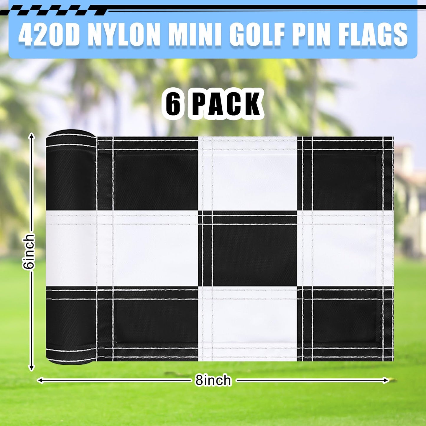 Fanfanwin 6 Pack Checkered Golf Flags 8 x 6 inch Portable 420D Nylon Training Target Flag with Tube Inserted Mini Practice Putting Green for Garden Yard Indoor Outdoor