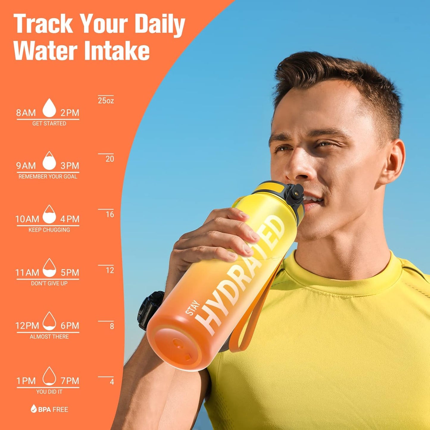 Sahara Sailor Water Bottle - Durable, Leakproof Tritan Design with Motivational Time Marker | 32/25/17oz Options
