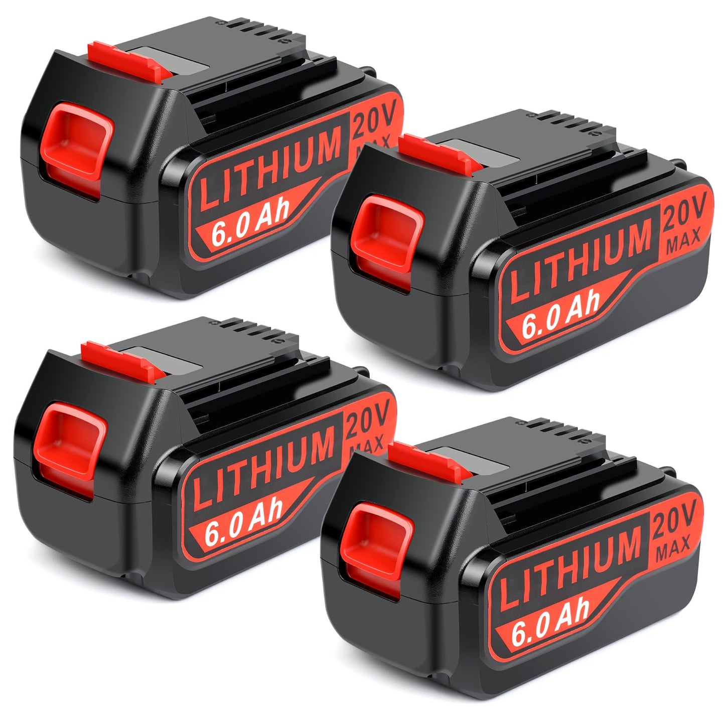 PASUKTER 4-Pack High-Output 6Ah 20V Battery Replacement for Black+Decker 20V Battery Tools LB20 LBX20 LBXR20 LBXR20B LBXR2020 LBX4020 LB2X4020 LST220 Battery