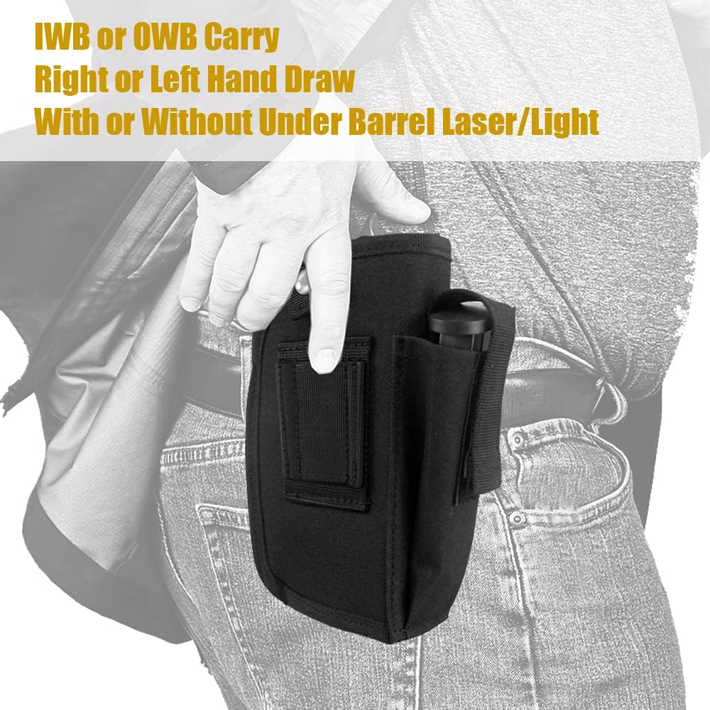 Skiennix Concealed Carry Gun Holster - Ambidextrous IWB/OWB with Mag Pouch for Handgun with Laser Light