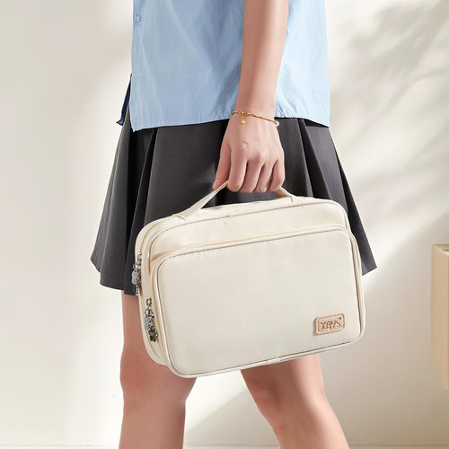 Linpr 36-Slot Watch Band Organizer Bag, Waterproof Oxford Watch Band Holder for Women and Men, Travel Carrying Case for iWatch Smartwatches Straps, Spring Bars, Cable, Accessories (Beige)
