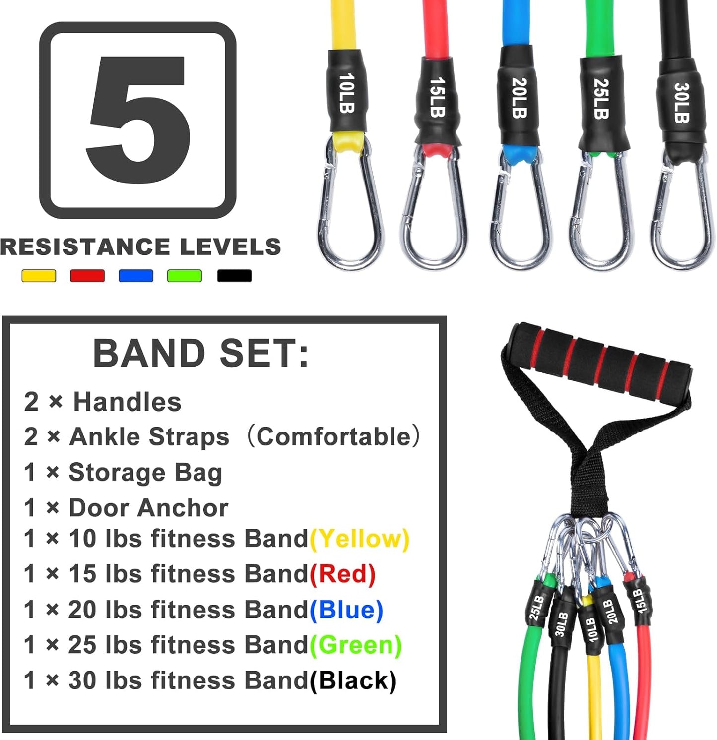 Resistance Bands Set by [Brand Name] - 12-Piece Workout Bands with Handles, Door Anchor & Carry Bag for Home Fitness