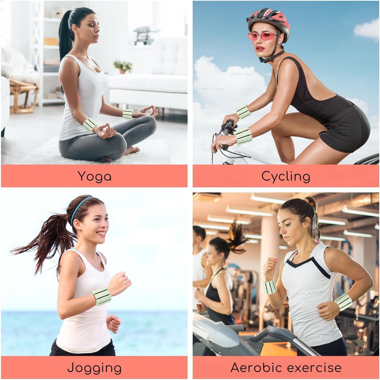 Adjustable Wrist & Ankle Weights - Set of 2, Wearable Wrist & Ankle Weights Bracelet for Yoga, Dance, Barre, Pilates, Cardio, Aerobics, Walking (Oliver Green, 1Lb*2)