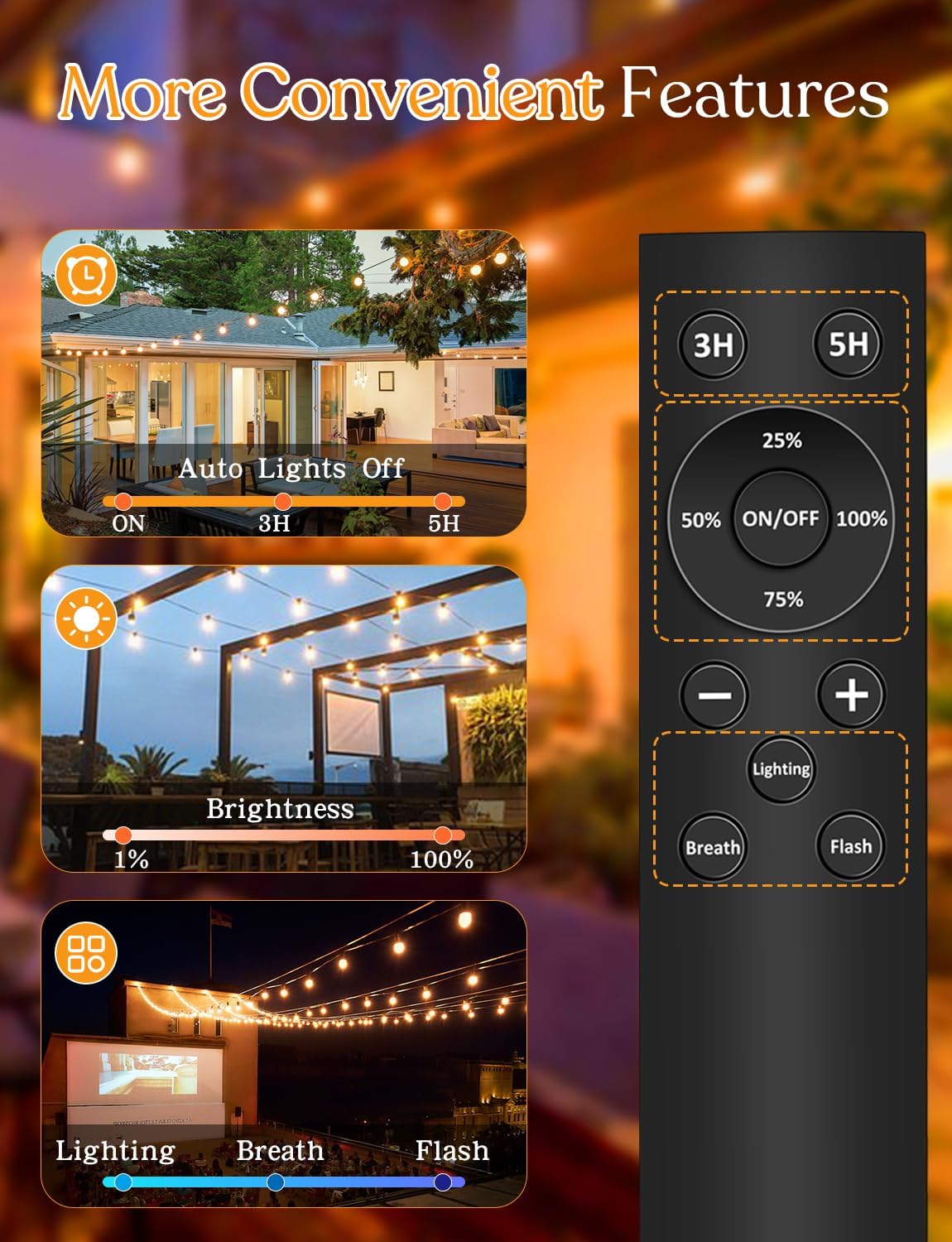 100 FT Waterproof Outdoor String Lights with Dimmable ST38 LED Bulbs - Shatterproof, 3 Light Modes for Patio & Backyard