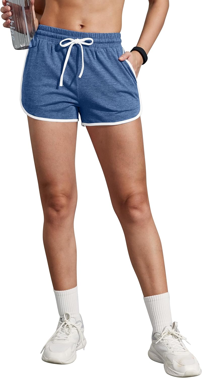 WIHOLL Women's Athletic Shorts - Color Block Dolphin Design with Pockets & Adjustable Drawstring