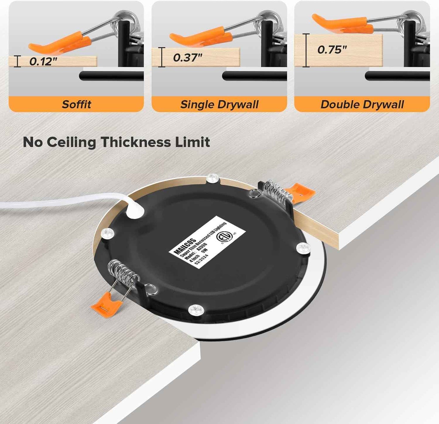 Ultra-Thin 12 Pack 6-Inch Dimmable LED Recessed Lighting - 5CCT Selectable, 1050LM, ETL