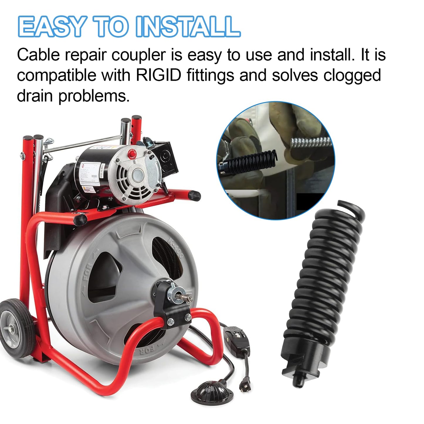 GGTE Upgraded 91037 Cable Repair Coupling for RIDGID Drain Cleaner, 3/8-Inch IW Cable Repair End Parts