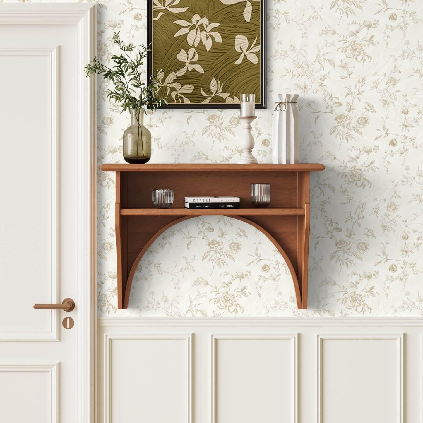 Ismoon Peel and Stick Wallpaper Floral Vintage Stick on Wall Paper Beige French Textured Contact Paper for Cabinet Removable Self Adhesive Wallpaper Vinyl Roll Shelf Deco, 17.3x78.7in