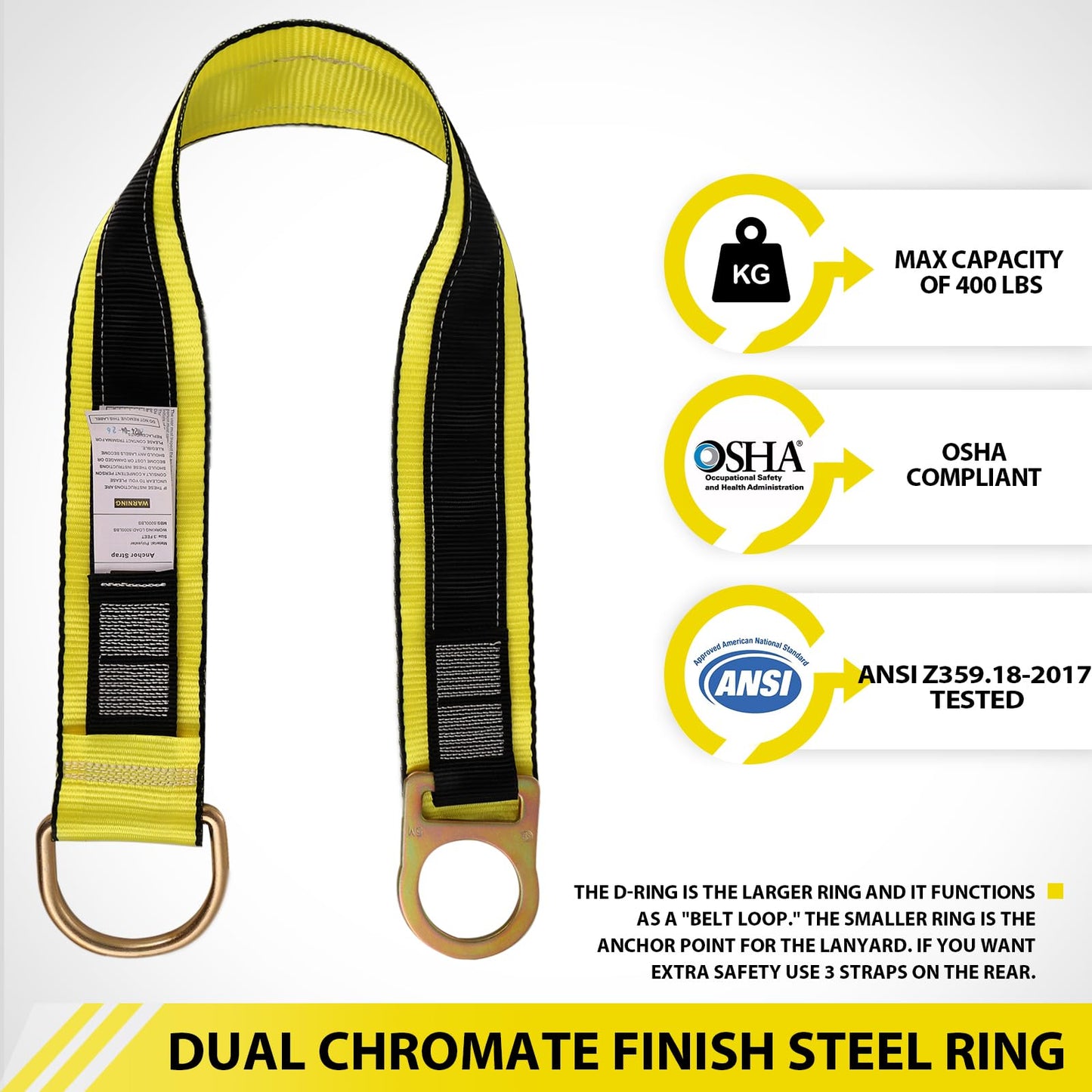 TRSMIMA Safety Strap Fall Protection - 3ft Cross Arm Strap Anchor Strap Anchorage Lanyard with Double D Ring ANSI for Safety Harness
