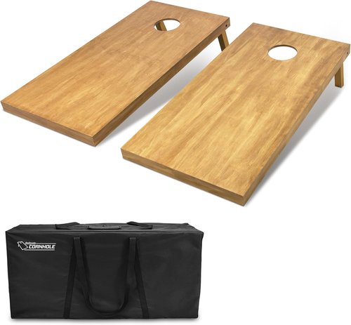 GoSports Cornhole Boards Set - 4 ft x 2 ft Regulation Size with Light Brown Finish & Carrying Case