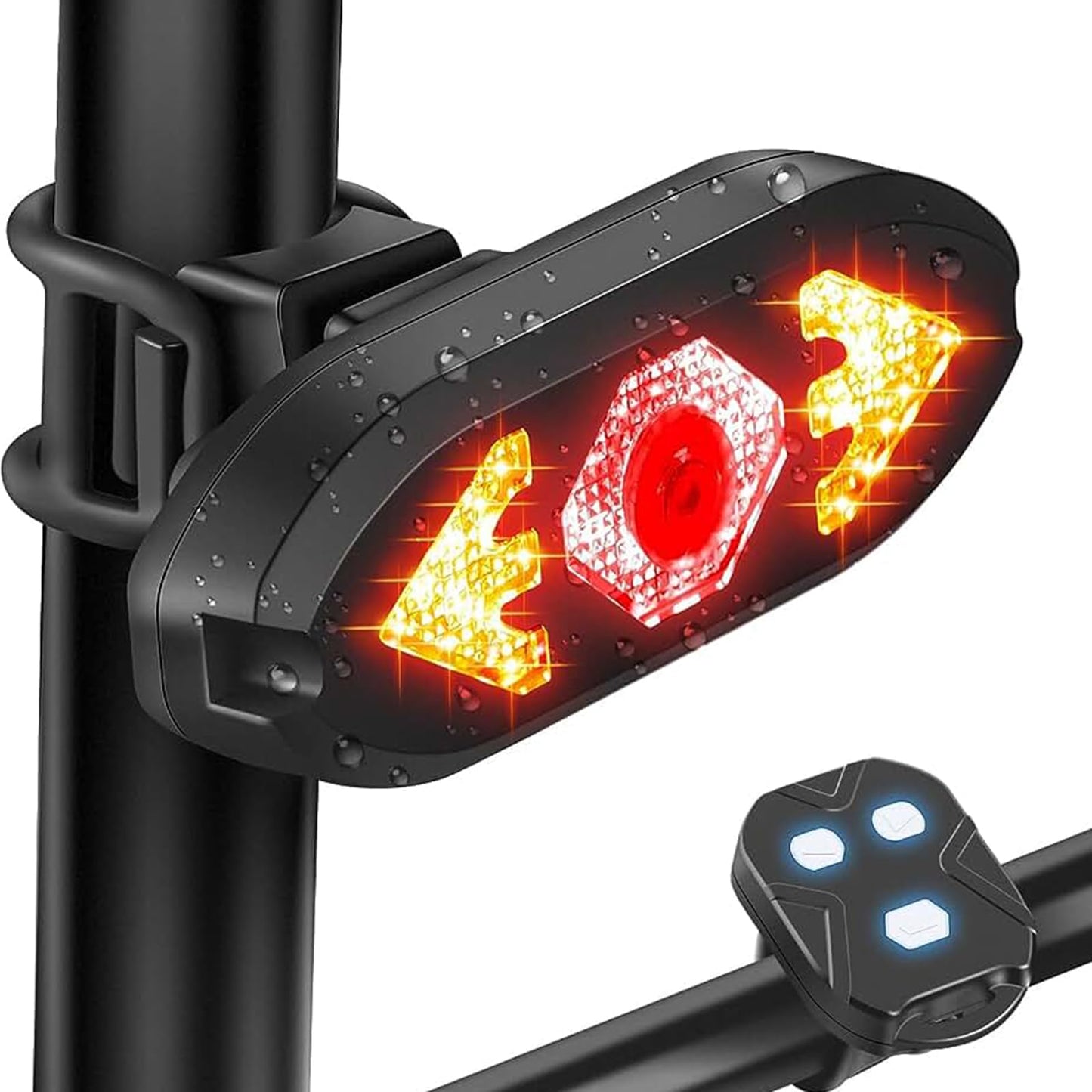 Bike Taillight USB Rechargeable Bicycle Turn Signals with Remote Control Rear Light Waterproof Safety Warning Back Lights Alarm for Night Riding Mountain Bike Accessories (Set B)