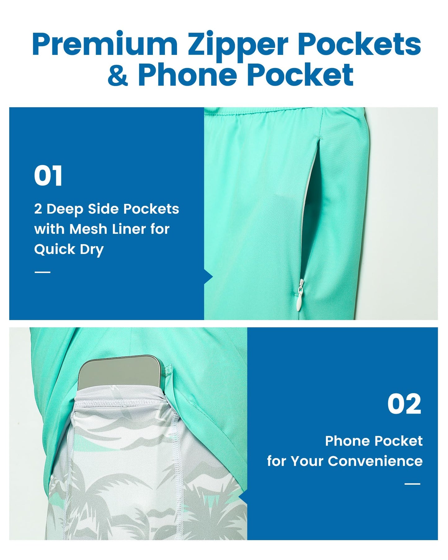 maamgic 2 in 1 Mens Swim Trunks 7 Inch Swim Shorts Swim Suits Board Shorts Coconut Island Turquoise M