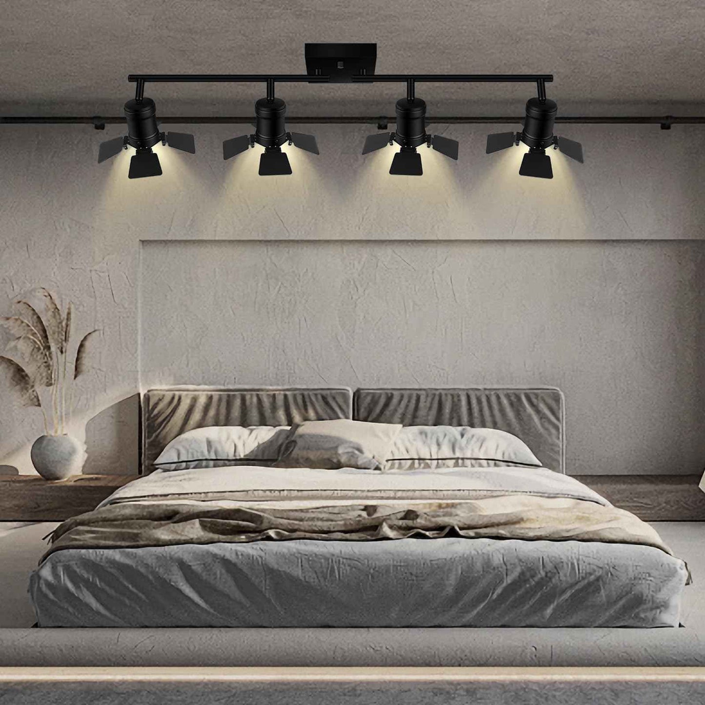 Bricosmocon 4 Light Track Lighting Fixtures Ceiling, Black Track Lighting with Rotatable Heads, Vintage Industrial Ceiling Spotlight Light for Kitchen/Living Room/Bedroom,GU10 Bulb Not Included