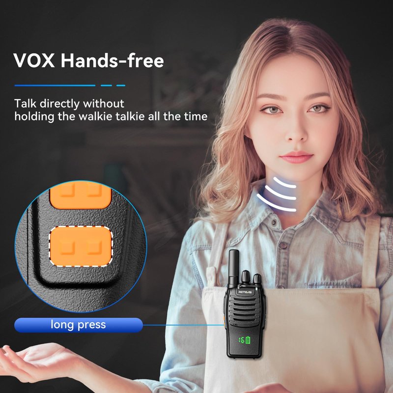 Retevis H-777H Walkie-Talkies with 6 Way Gang Charger,2 Way Radios with Earpiece,Hidden LED Segment Displays,Flashlight,USB-C,VOX,Portable FRS Two-Way Radios for Retail Property Church Hotel(6 Pack)