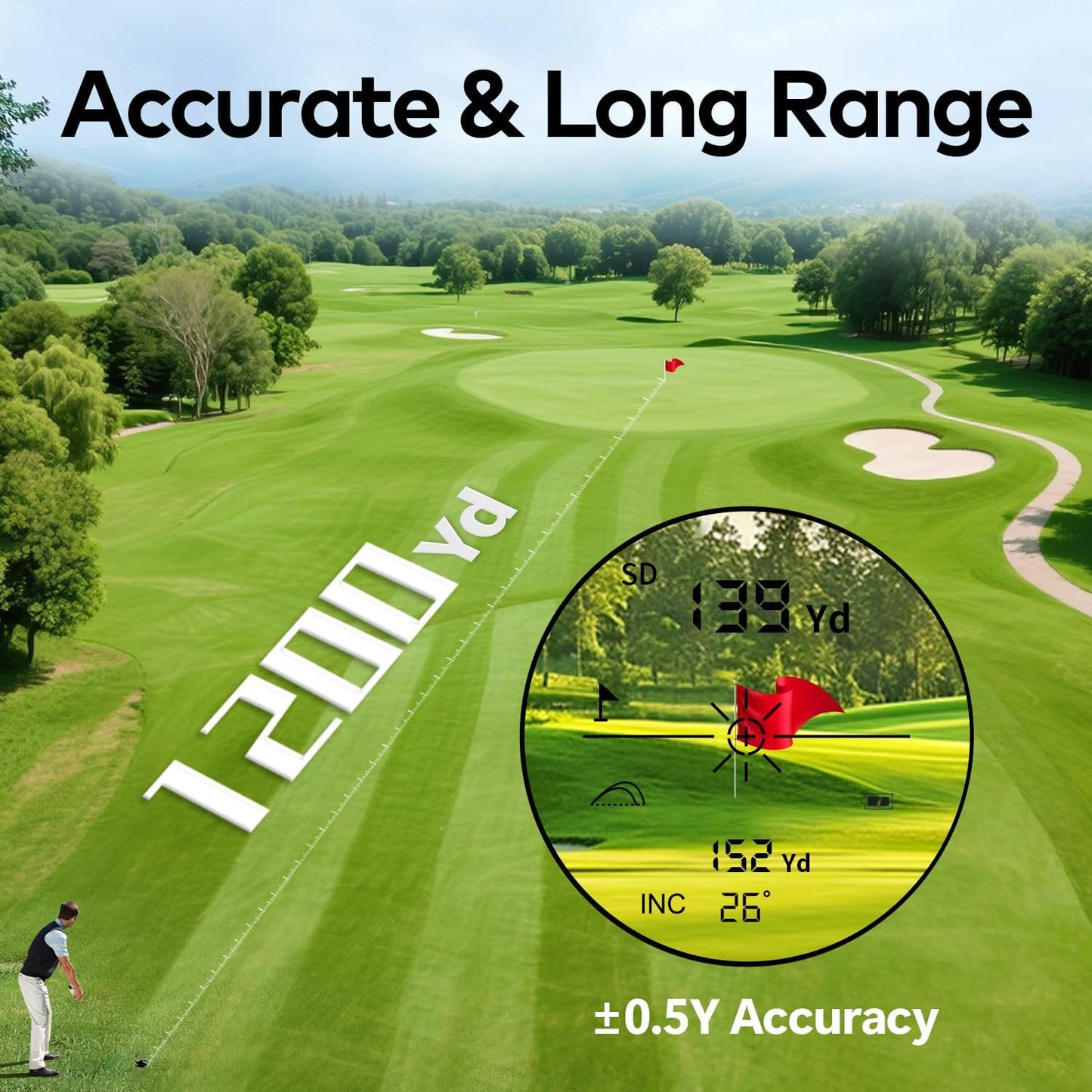 Skiennix Golf Range Finder - 7X Magnification, Lightweight & Portable with Slope Function | Flag Lock Vibration
