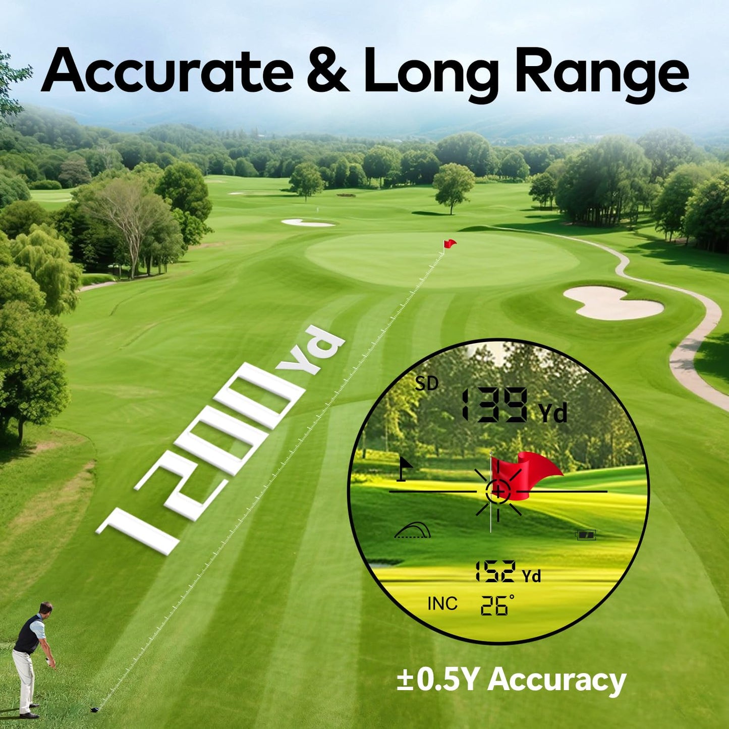 Golf Rangefinder with Slope and Magnetic, 1200/1500 Yards Range Finder Golf, 7X Magnification Flag Lock, Rechargeable Distance Measurment Device Accessory for Men (Black, 1200 Yards)