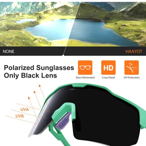 HAAYOT Polarized Cycling Glasses,Sports Sunglasses for Men Women,Baseball Biking Running Sunglasses 5 Lenses Mint Green