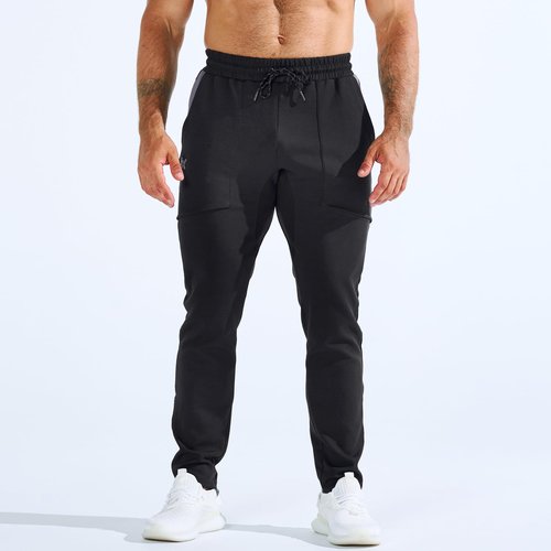 BROKIG Mens ZeroArmor Workout Running Jogger Sweatpants,Stretch Double Ankle Zipper Gym Pants Fitted Sweat Pants Pocket (Large, Black)