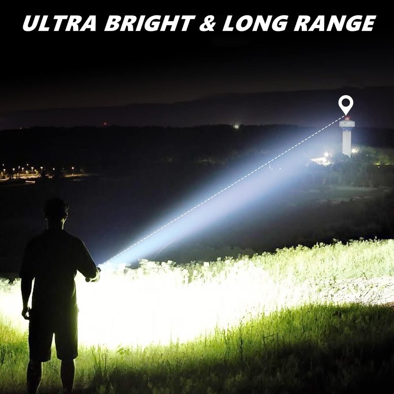 Rechargeable Flashlights High Lumens, 5000mAh Super Bright Flash Light, 7 Mode with Side Work Light, Red Light Tactical Flashlight, High Powered Linternas LED Flash Light for Home Camping Emergency