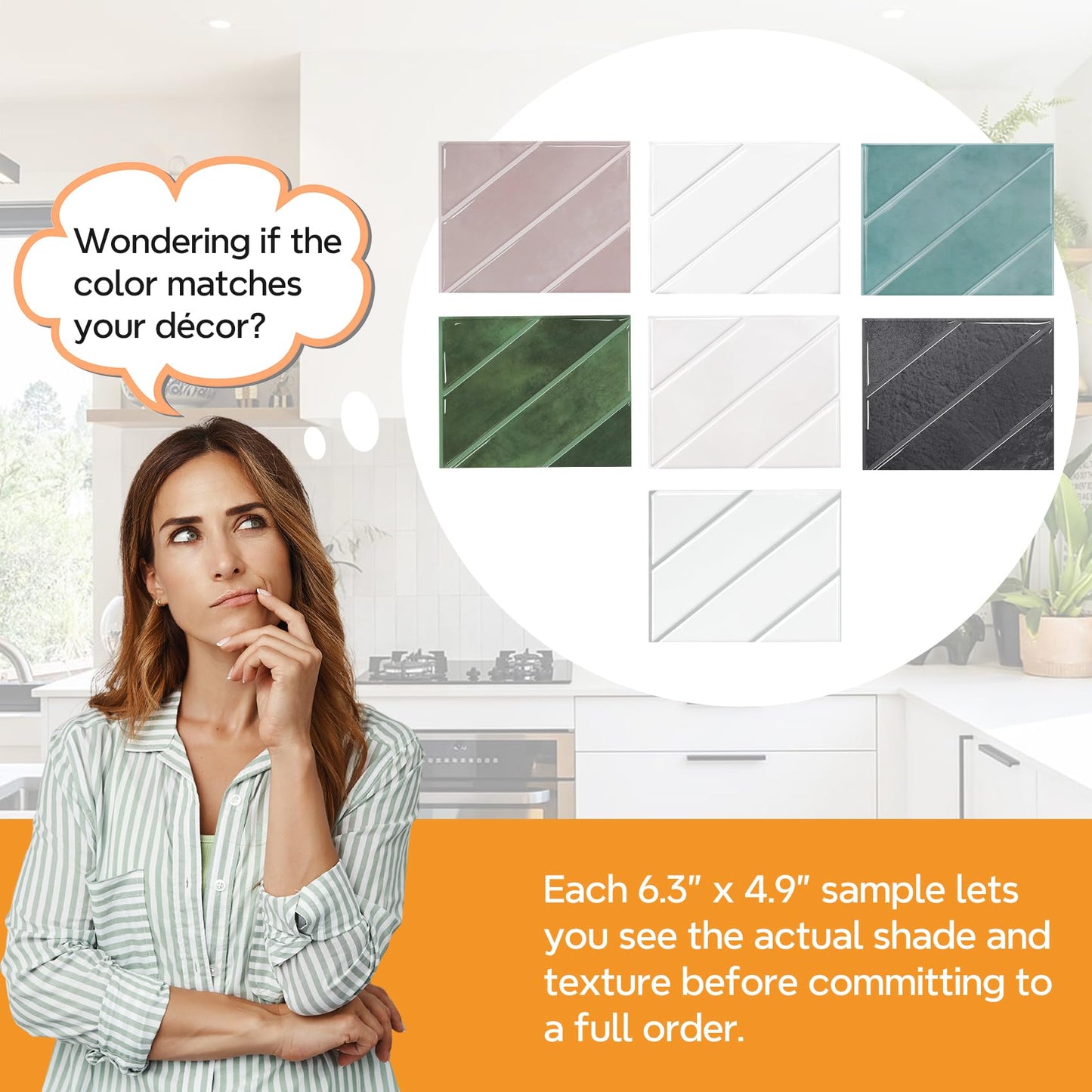 STICKGOO Sample Kit Thicker Herringbone Peel and Stick Backsplash, 6.3”×4.9” Stick on Wall Tiles, Self Adhesive Tile Sticker for Kitchen Backsplash and Bathroom