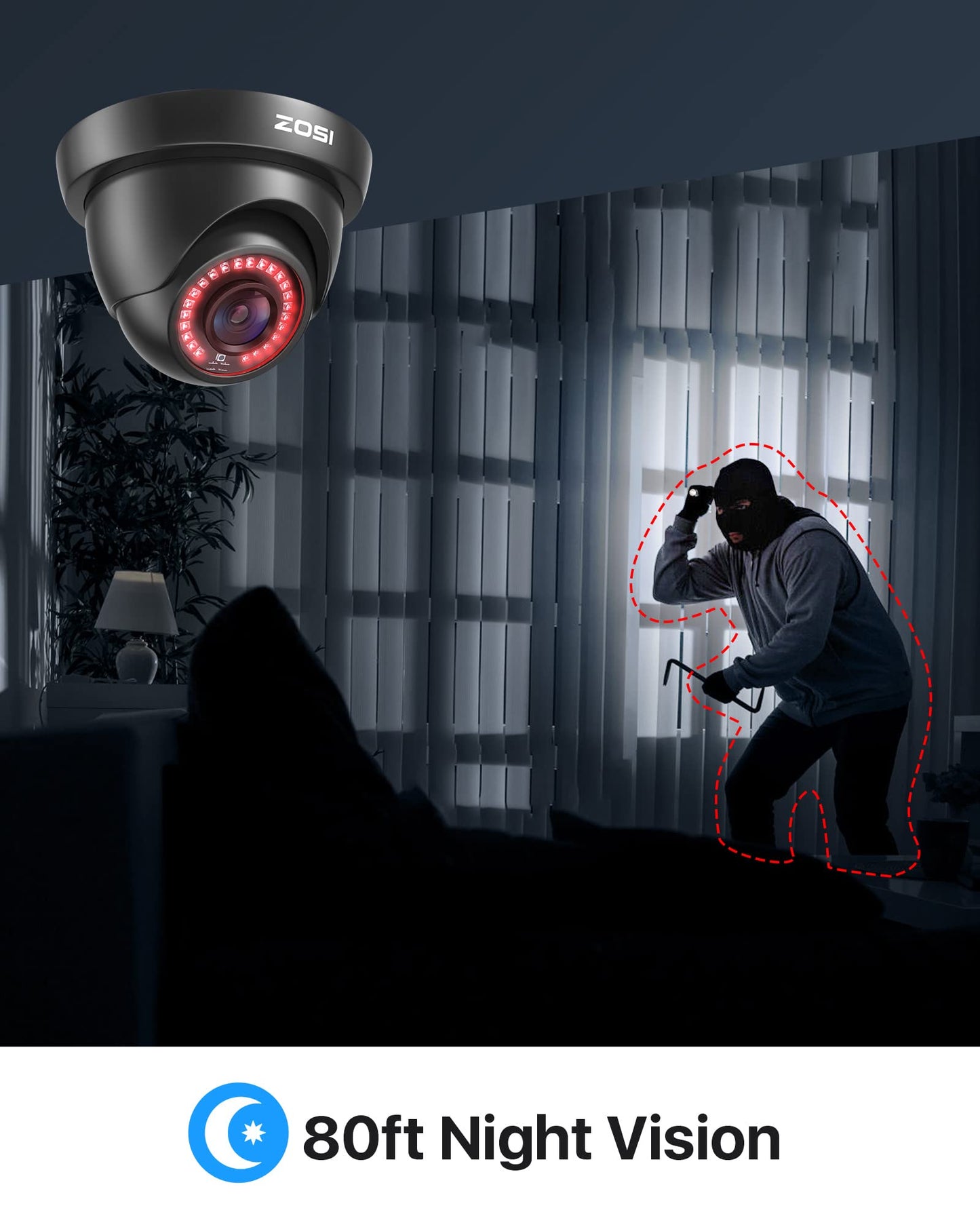 ZOSI 4 Pack 1080p 2MP HD-TVI Home Security Camera Outdoor Indoor 1920TVL, Weatherproof Surveillance CCTV Black Dome Camera, 80ft Night Vision, 24PCS LEDs, 90°View Angle