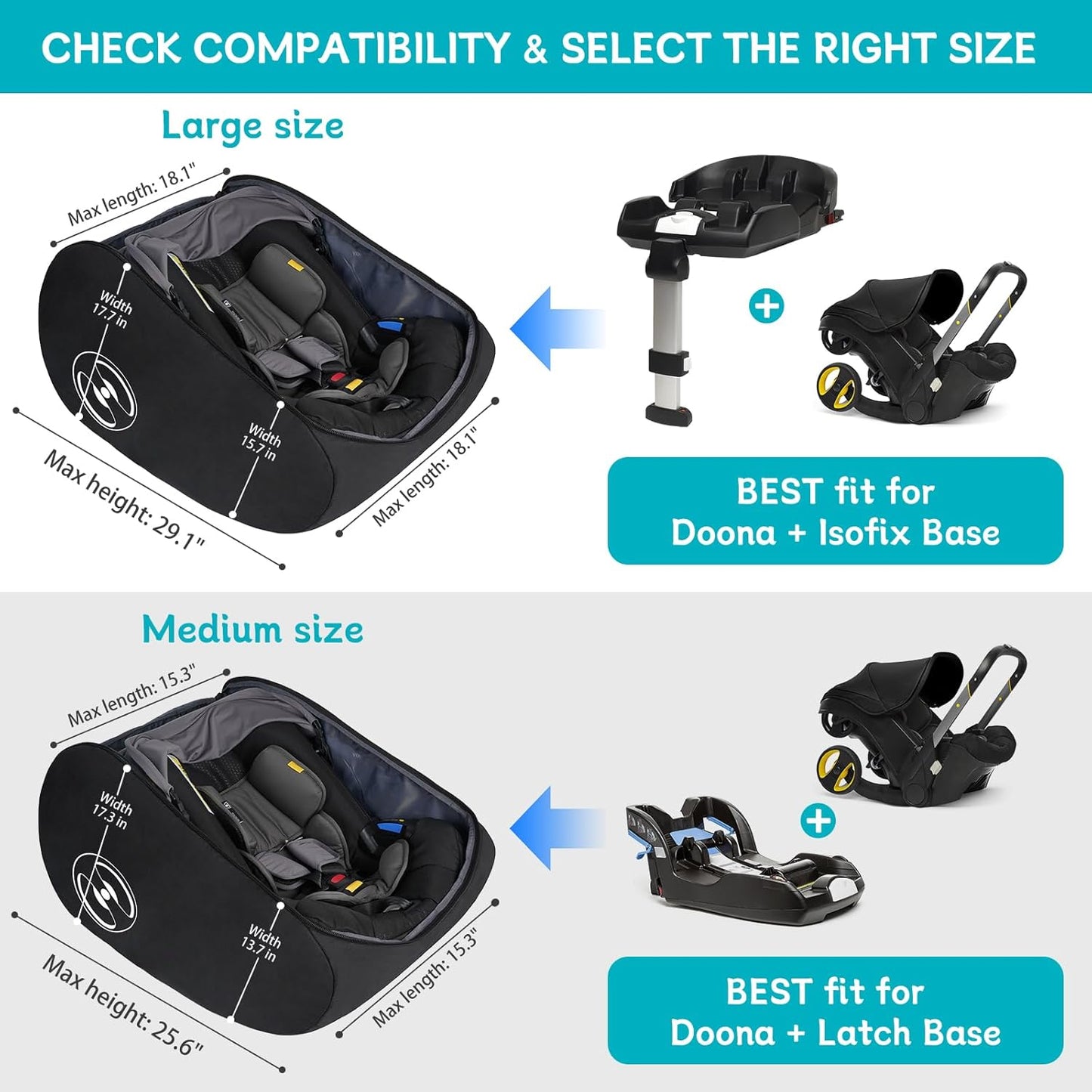 YOREPEK Padded Car Seat Travel Bag - Fits Doona Car Seat & Stroller | Lockable Zipper, Foldable Design