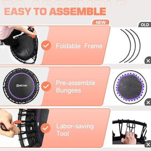 BCAN Mini Rebounder Trampoline - 450/550LBS Foldable Fitness Trampoline for Adults | Quiet & Stable Indoor Exercise (40"/48")