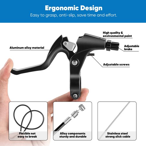 Hmseng V-Type Bike Brake Set, Complete Universal Bike Front and Rear MTB Brake, Bicycle Brakes, Inner and Outer Cables, Include Brakes Lever Calipers Multi-Tool Wrenches-Black