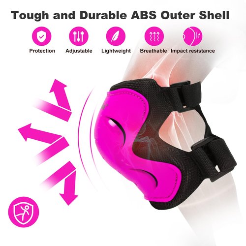 Inkidio Knee Pads for Kids Protective Gear Set with Knee Pads Elbow Pads and Wrist Guards Ideal for Girls Boys Skating Skateboard Scooter Bike (Medium, Pink)