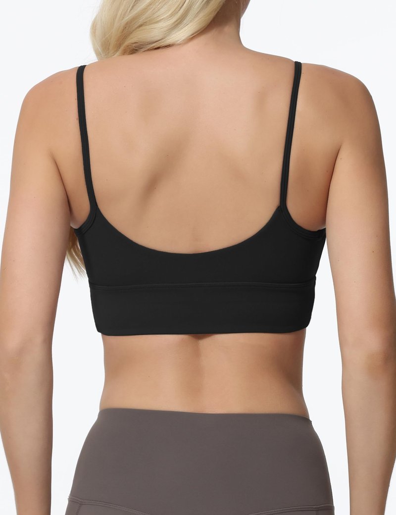 AugIris Sports Bras for Women Spaghetti Strap Padded for Yoga Running Gym Workout, Wireless Scoop Neck Bras Crop Tank Top Black