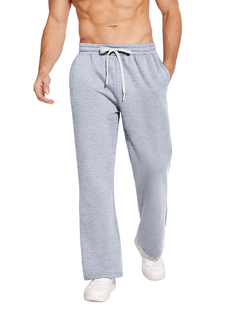 PINSPARK Flare Sweatpants for Men Fleece Lined Pants Elastic Drawstring Cargo Pants Loose Fit Casual Pants with Pockets L Blue Purple