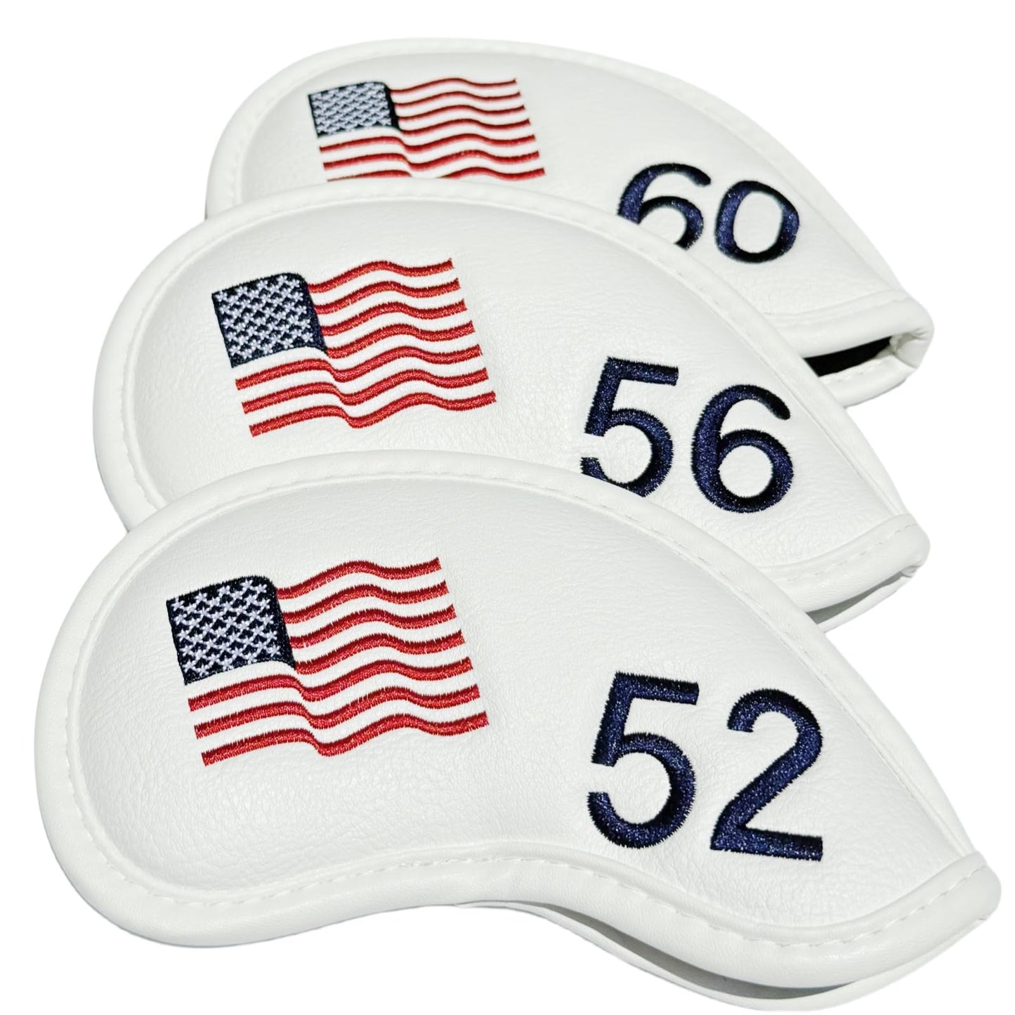 3pcs American Flag Golf Wedge Head Cover, US Flag Wedge Covers Set 52 56 60 - Premium Leather Golf Iron Club Head Cover Headcover for Men