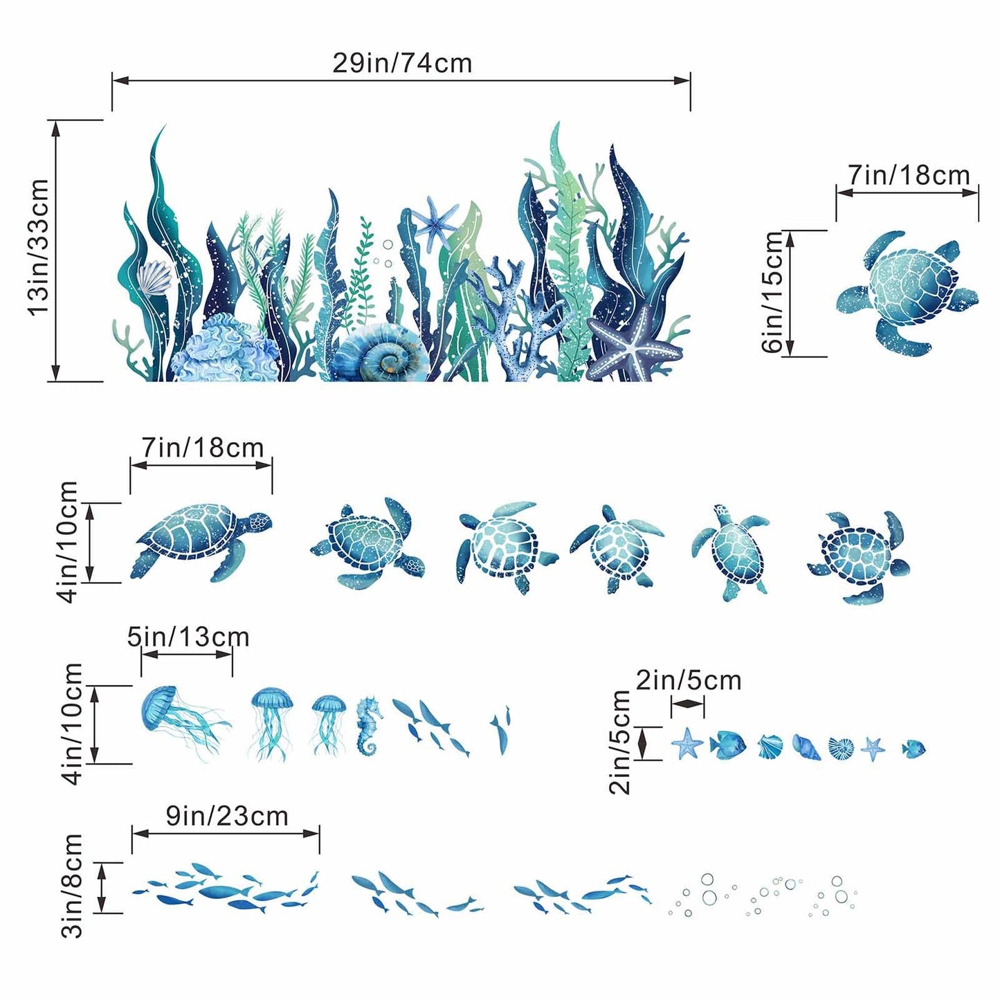 Amimagen Ocean Sea Turtle Wall Stickers - Under The Sea Marine Theme Seaweed Grass Wall Decals - Baby Nursery Kids Bedroom Daycare Bathroom Wall Decor Stickers