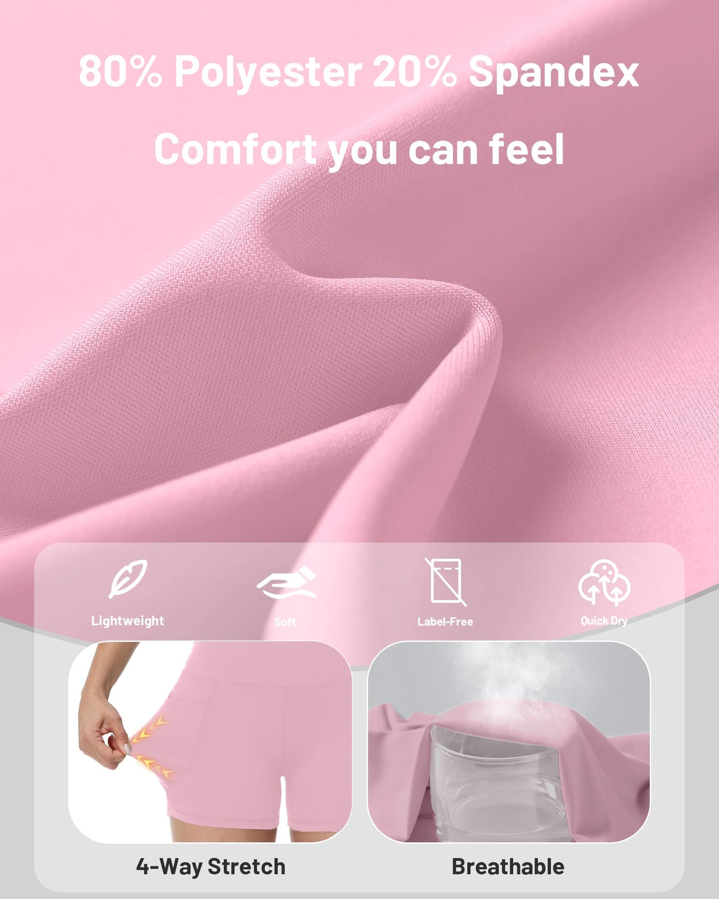 Runhit Bike Shorts with Pockets Women - 3'' High Waisted Volleyball Workout Gym Spandex Quick Dry Tummy Control Shorts Pink