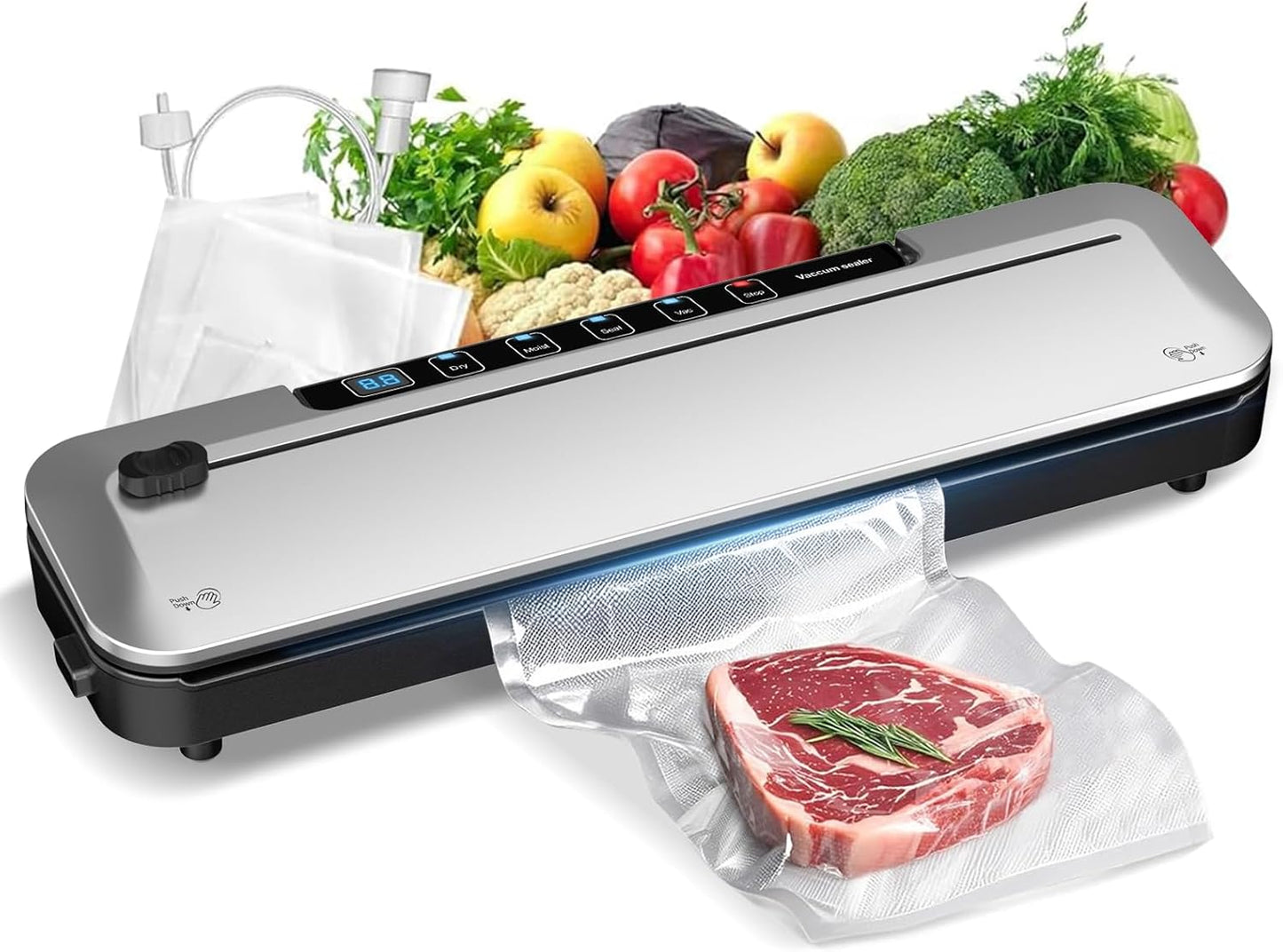 Vacuum Sealer Machine - 6-in-1 Dry/Moist Modes & Digital Timer | Compact Design with 10 Bags (Black/Silver)