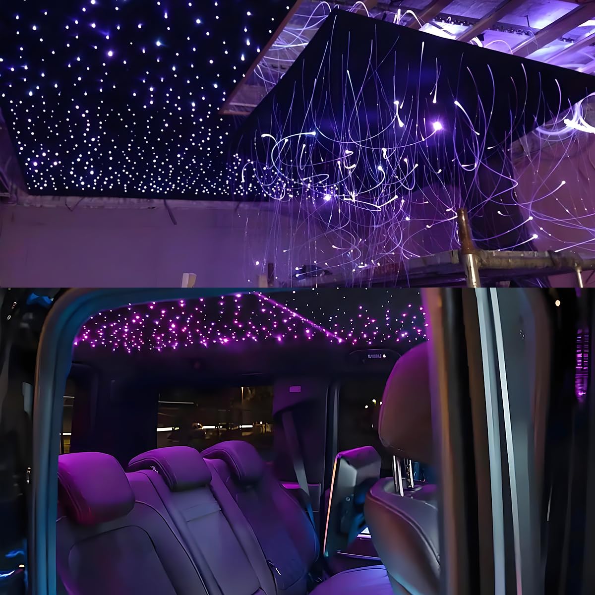 AKEPO Small Size 16W Twinkle RGBW APP Fiber Optic Lights, Music Activated 6.5ft/2m 500pcs 0.03in/75mm Optical Fiber Star Ceiling Light Kit for Car Truck Headliner Star/Home