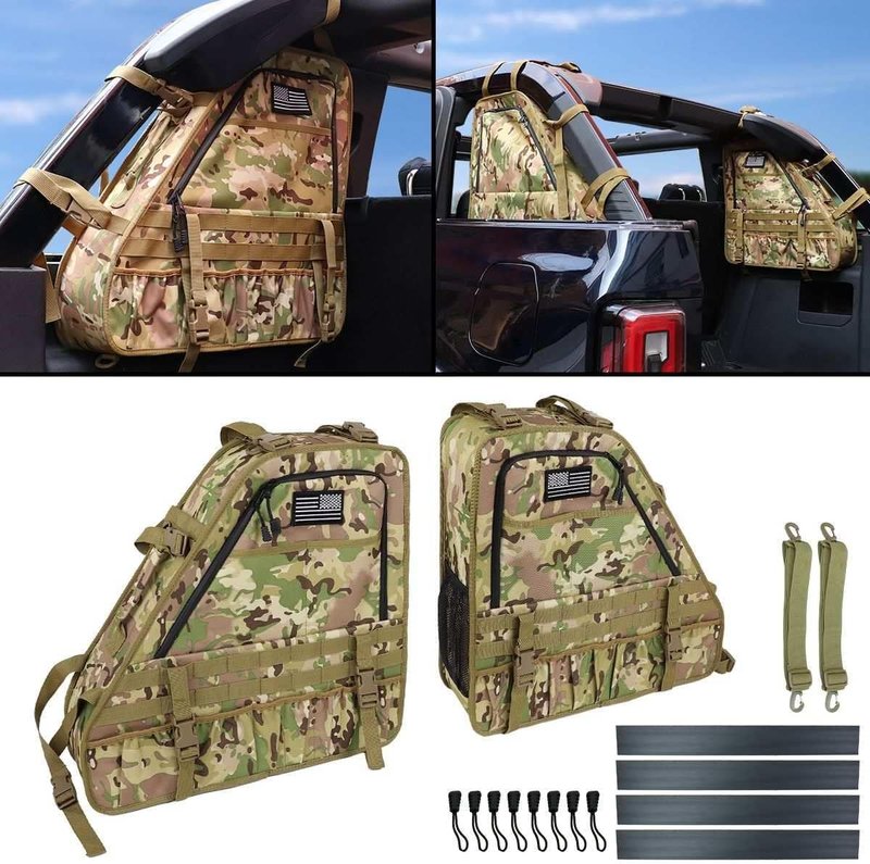 Xomzema 2 Pcs Roll Bar Storage Bag for Ford Bronco Offroad 2/4 Door 2021-2025,Multi-Pockets Cargo Cage Bag Saddlebag Tool Organizer for Waterproof Hiking Camping (Camouflage)