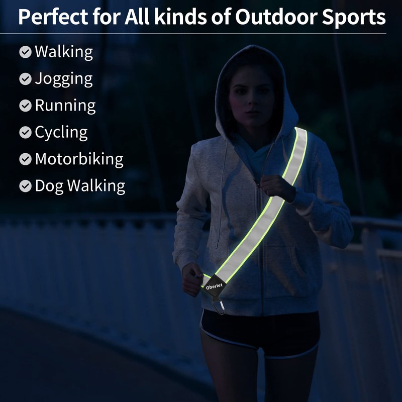 Oberlet Reflective Sash for Walking at Night | Night Walking Safety Gear | High Visibility Reflective Strap | Reflective Belt for Walking in The Dark | Reflective Running Gear | A