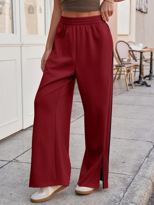 Fisoew Women's Wide Leg Pants - Casual Baggy Sweatpants with Pockets & Side Slit | Comfortable Fit