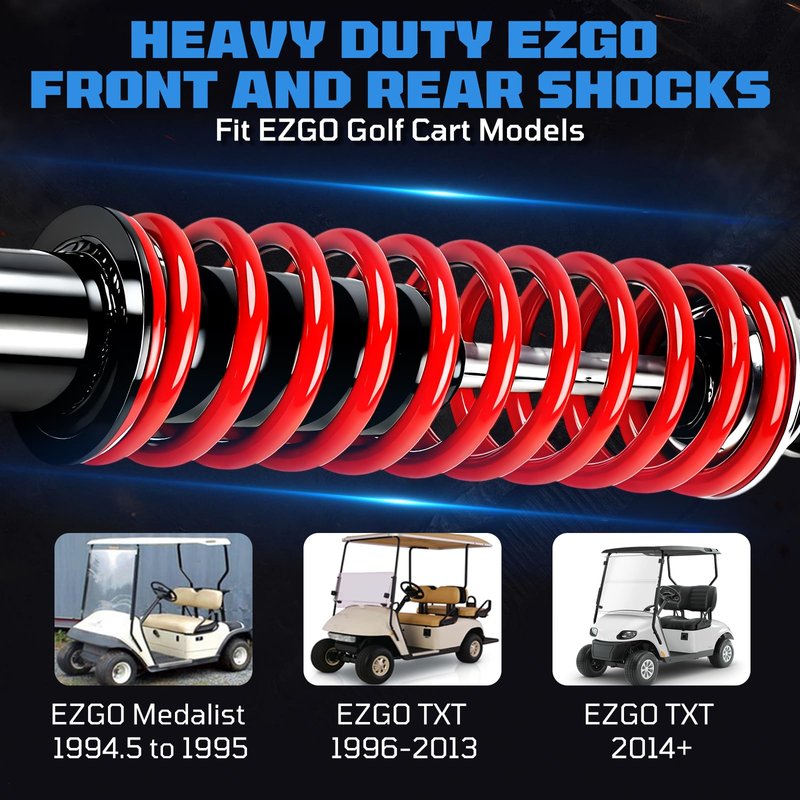 Golf Cart Shocks Front or Rear Heavy Duty Coil Springs For EZGO TXT 1994+ / Medalist G&E Model, Replace OEM#70928-G01 76418-G01 Included Extender for Lifted Golf Cart Red
