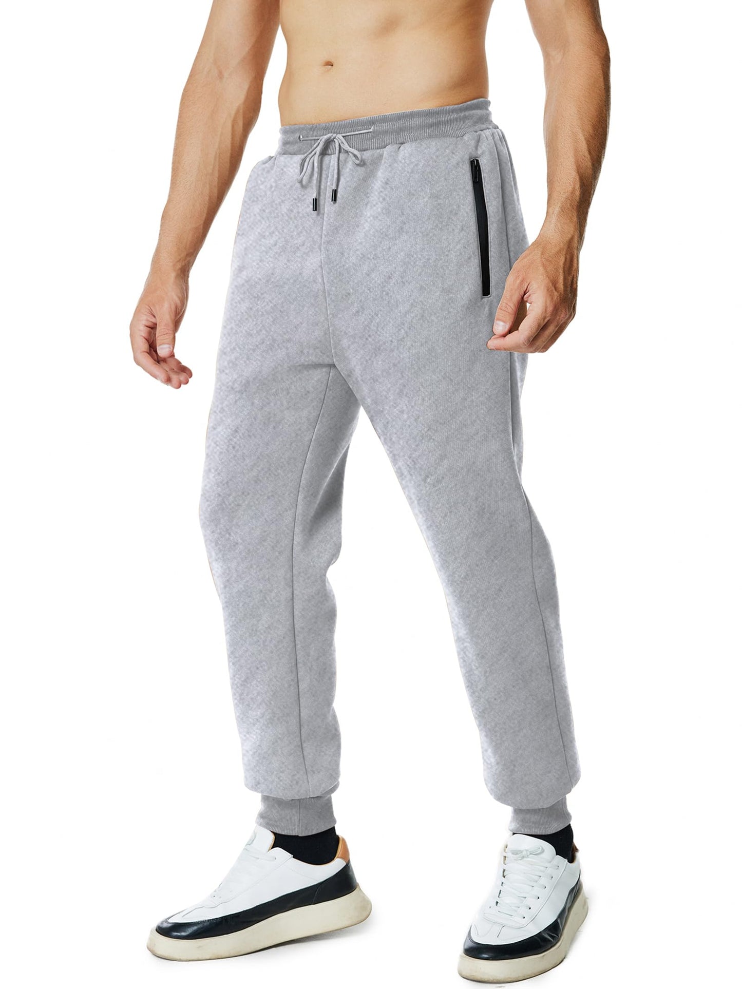 Menoio Mens Sweatpants with Zipper Pockets Workout Fleece Athletic Pants Casual Drawstring Jogger Pants Grey