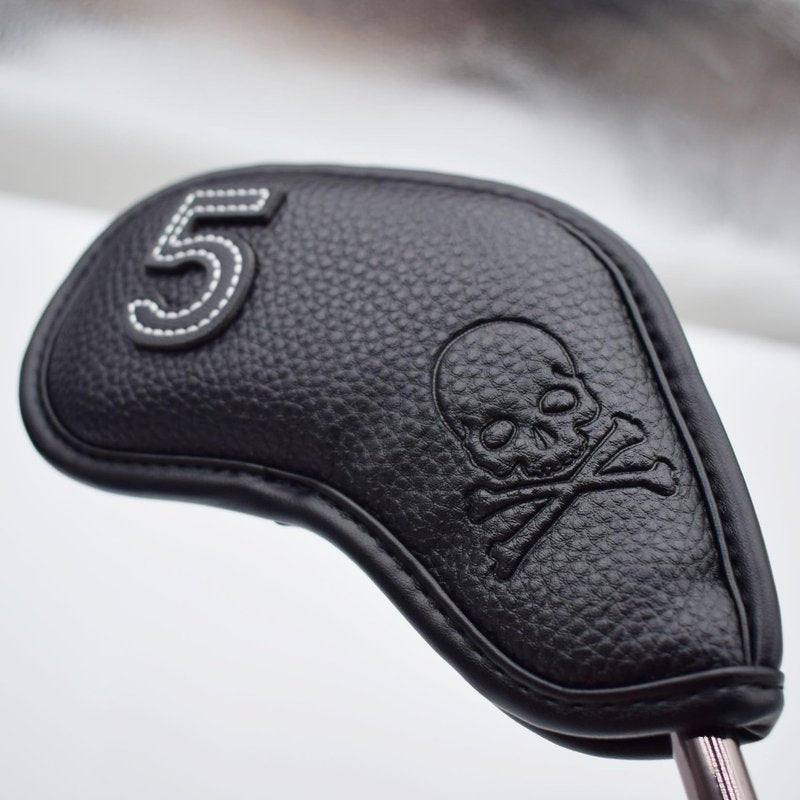 GOLUCKPAY Premium Magnetic Leather Iron and Wedge Golf Club Head Covers | Set of 9| Fits Most Clubs | Embroidered Club Label on Both Sides of Club Head Cover